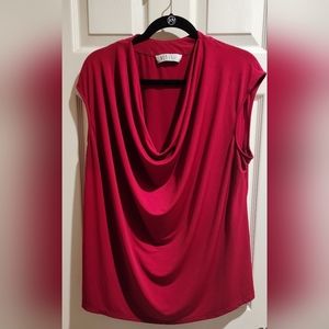Kasper draped neck red sleeveless top, size 22